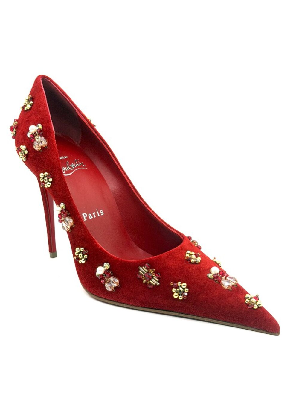 Christian Louboutin MIX KATE 100 Embellished Beaded Suede Heels Pumps - Picture 8 of 15